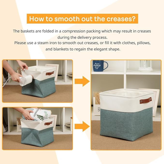 DULLEMELO 11x11 Cube Storage Bins for Organizer, Foldable Cube Storage Bins for Organizing Home Office Closet Shelves, Fabric Cube Baskets for Home Organization(4 Pack - White&Deep Green) - Image 6