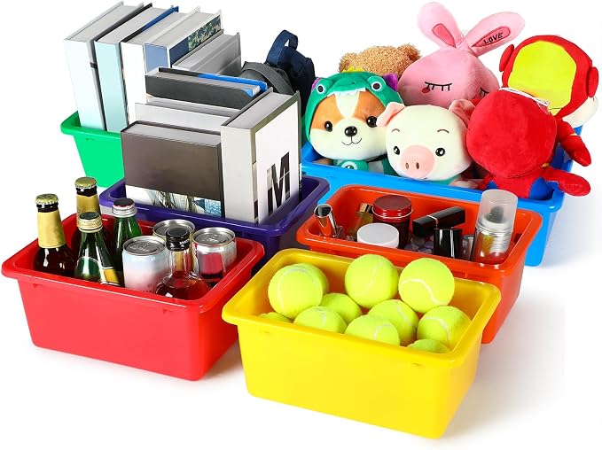 Zonon 12 Pcs Plastic Cubby Bins Office Storage Container Storage Bins Plastic Organization with 1 Pack Self Adhesive Label for Library Office Home Nursery(Bright Colors) - Image 7