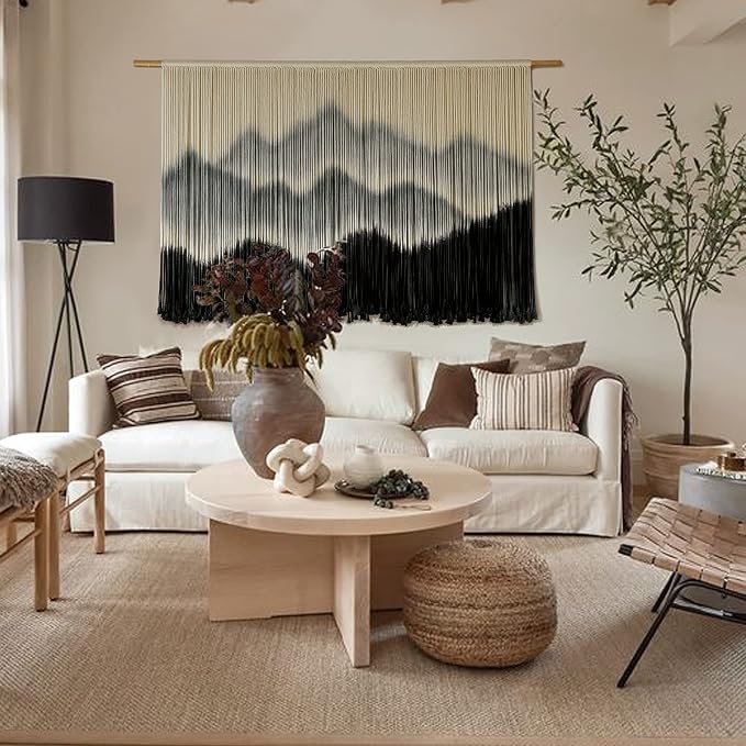 IOWER Macrame Wall Hanging Mountain Dip-Dyed Macrame Wall Decor Large Modern Fiber Art Boho Wall Decor 57" Wx35 L | Brown Home Accent, Modern Decor, Farmhouse Style, Rustic Interior, Office Decor, Dorm Room Decoration, Housewarming Gift - Image 3