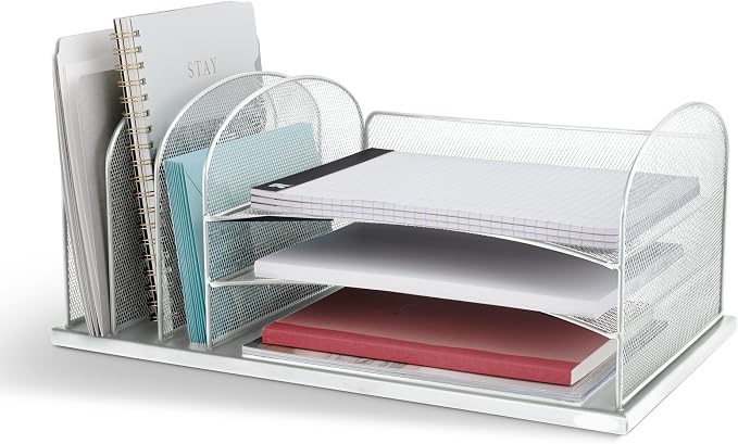 Safco Onyx Desk Organizer with 3 Horizontal and 3 Upright Trays, Durable Steel Construction, Silver by SafcoProducts