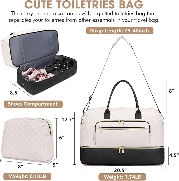 Travel Duffle Bag Weekender for Women - Carry-On Overnight Personal Item Bags with Shoe Compartment & Wet Pocket Large Weekend Tote with Toiletry Bag Hospital Bags for Labor and Delivery - Image 2