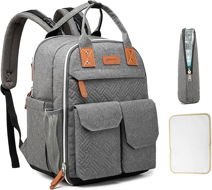HAOMUK Diaper Bag Backpack, Baby Backpack Bag for Mom with Changing Pad, Multifunction Waterproof Large Travel Baby Essentials for Toddler Girl Boy - Gray by HAOMUK