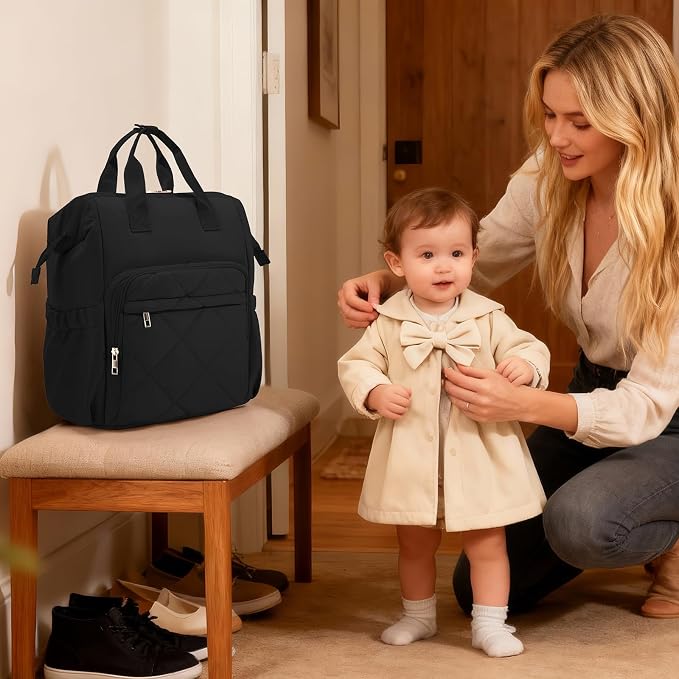 CEI-CEI Diaper Bag Backpack for Mom and Dad, Puffer Baby Bag Backpack with Insulated Pocket, Water-Resistant, Unisex Travel Backpack with Changing Pad & Stroller Straps - Image 2