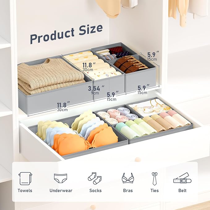 DIMJ Drawer Organizer Clothes, 30 Pack Dresser Organizer, Foldable Closet Organizers and Storage, Fabric Dresser Bins, Drawer Dividers for Nursery, Baby Clothes, Underwears, Sock,Gray - Image 2