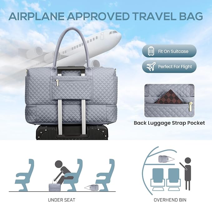 Travel Bag Weekender Bags for Women - Carry on Overnight Bag with Shoe Compartment Duffle Bag with Laptop Pocket Hospital Bag Grey - Image 8