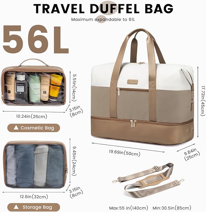 LOVEVOOK Weekender Bag for Women, Large Duffle Bag for Travel with 2 Packing Cubes, Carry on Overnight Bag with Shoe Compartment, Mom Hospital Bags for Labor and Delivery - Image 2
