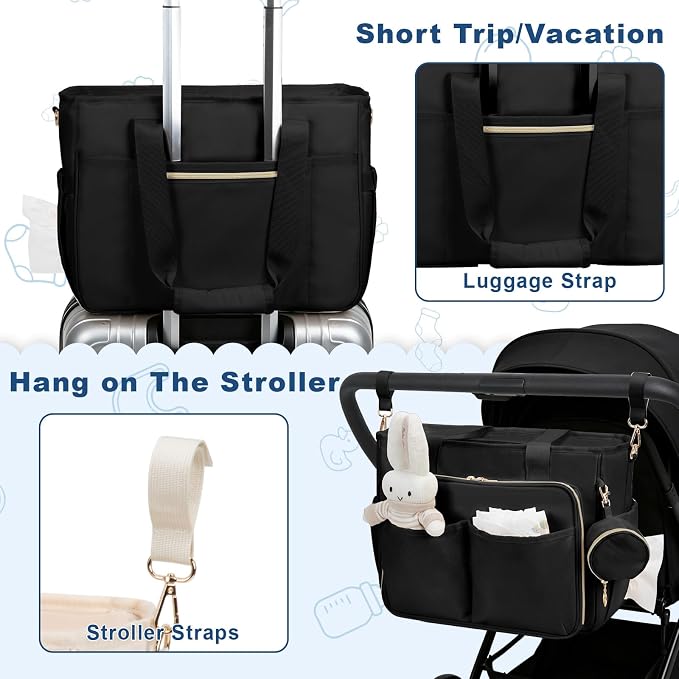 GDNasist Diaper Bag Tote, Large Travel Hospital Bag for Labor Delivery | Baby Bag with Pacifier Case, Large Capacity Travel Diaper Case with Changing Pad & Stroller Clips - Image 4