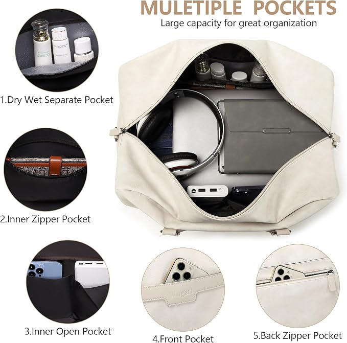 4-in-1 Waterproof Faux Leather Overnight Travel Bag for Women Men | Hospital Gym Weekender Bag Carry On Personal Item Travel Duffel Bags with Shoe Compartment Toiletry Bag Fit 21" Laptop - Image 4