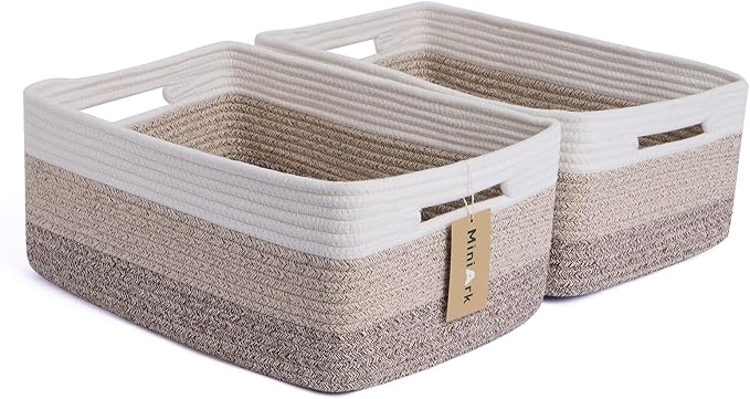 MiniArk Large Storage Baskets for Shelves, 17 x 13 x 7.5” Closet Organizers Bins for Clothes Blanket Towels, Baby Nursery, Toy Baskets Box, Woven Rope Baskets, 2 Packs Gradient Brown by MiniArkStorageBasketsHome