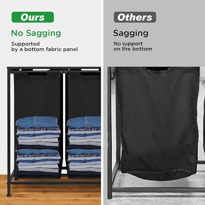 180L Laundry Sorter Hamper Basket 3 Section with Shelf & 2 Drawers | 3 Compartment Clothes Storage Organizer Cart, Pull-Out Removable Oxford Fabric Bags - Image 6