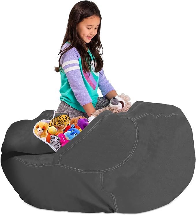 Posh Stuffable Kids Stuffed Animal Storage Bean Bag Chair Cover - Childrens Toy Organizer, X-Large 48" - Heather Gray - Image 5