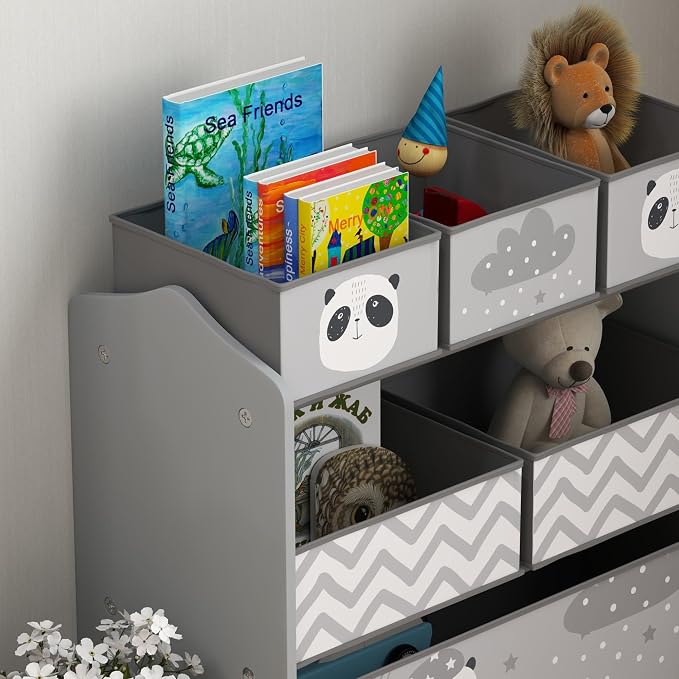Qaba Toy Organizer with 6 Storage Bins for Bedroom, 25" x 12" x 26", Gray | Kids Storage Unit, Kids Room - Image 8
