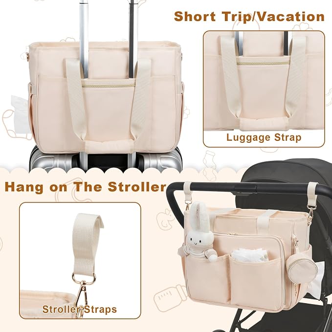 GDNasist Diaper Bag Tote, Large Travel Hospital Bag for Labor Delivery | Baby Bag with Pacifier Case, Large Capacity Travel Diaper Case with Changing Pad & Stroller Clips - Image 4