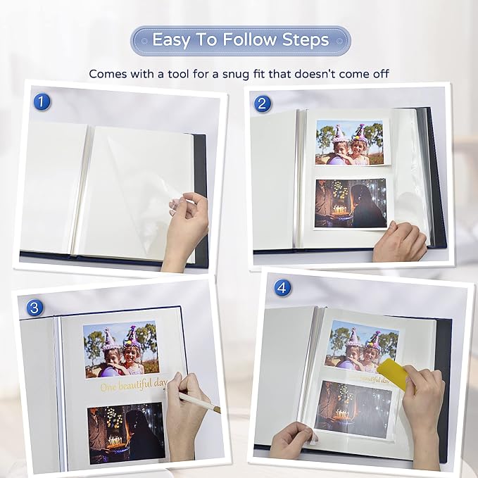 Popotop Large Photo Album Self Adhesive 4x6 5x7 8x10 Scrapbook Album DIY Picture Book,Gifts for Mom,Family Baby and Wedding,with Metal Pen and Plastic Board - Image 4