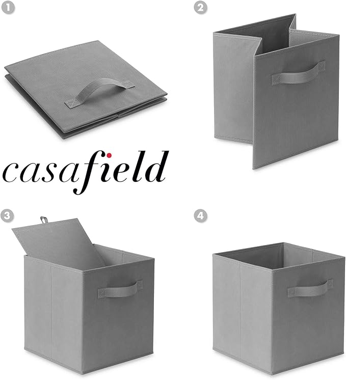 Casafield Set of 12 Collapsible Fabric Cube Storage Bins, Gray - 11" Foldable Cloth Baskets for Shelves, Cubby Organizers & More - Image 6