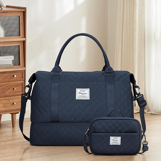 Weekender Bags for Women, Travel Duffel Bag with Shoes Compartment | Overnight Bag with Toiletry Bag, Carry on Personal Item Bag for Travel Business Trips Sport Hospital,Grid Travel Bag Set - Image 9