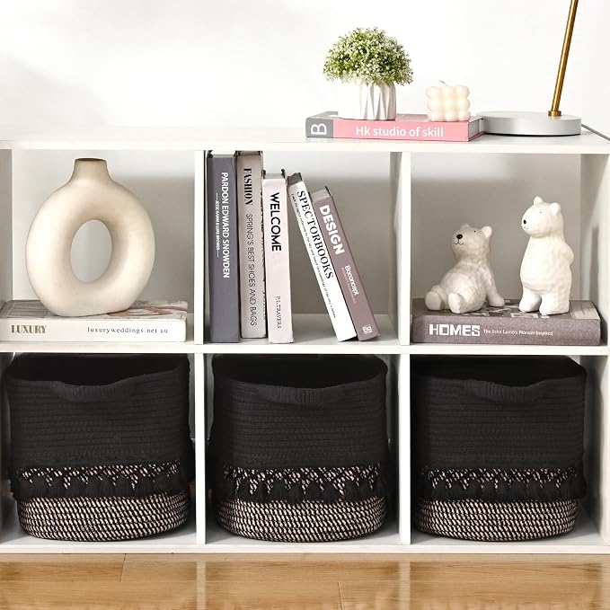 2 Pack Storage Basket for Shelves, Boho Cotton Rope Storage Bins with Heavy Tassel, Shelf Baskets Large Woven Baskets for Organizing, Cube Organizer Bins, Baby Laundry Basket for Clothes, Toys, Pets - Image 8