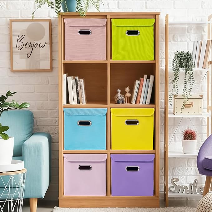 Closet Organizers Fabric Storage Bins With Lids Collapsible Cube Storage Organizer Basket With Handles,Storage Boxes for Clothes Storage,Office,Laundry,Shelves,6 Pack,(multicolour) - Image 5