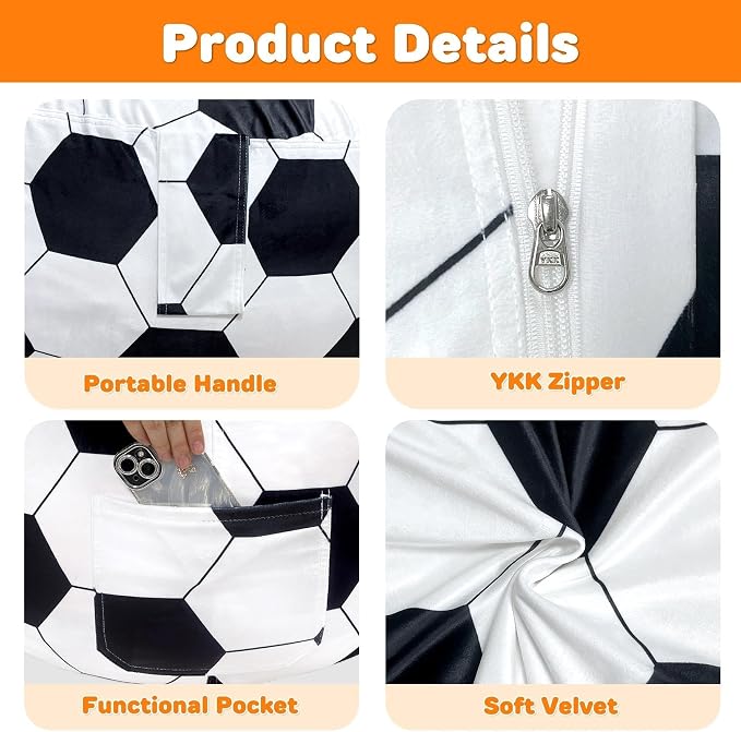Lukeight Soccer Bean Bag Chair for Teens and Adults, Memory Foam Filled Floor Lounger, Washable Velvet Cover with Inner Liner, Beanbag Chair with Filling for Gaming and Reading, XXX-Large 42"D x 23"H - Image 4