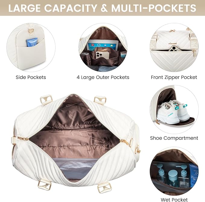 LOVEVOOK Travel Duffle Bag, Weekender Bag for Women with Toiletry Bag, Carry on Overnight Bag with Shoe Compartment, Gym Duffel Bag with Wet Pocket, Mommy Hospital Bags for Labor and Delivery - Image 3