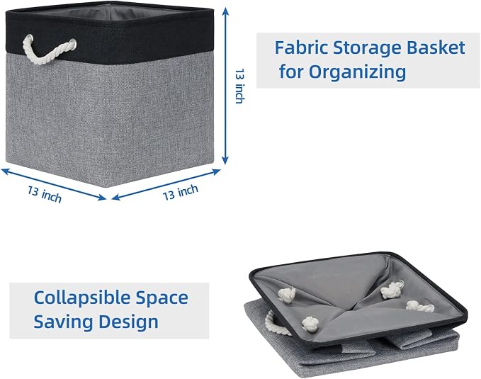 Temary Baskets 4 Pack Fabric Storage Cube Storage Baskets 13x13x13 Storage Cube Bins for Shelves with Handles, Basket for Organizing (Black&Gray) - Image 6