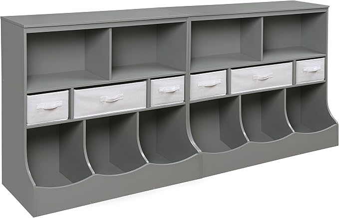 Badger Basket Combo Toy Storage Organizer and Bookshelf - Kids Storage Unit with 3 Removable Baskets, Open Shelves, Top Display Surface - Gray - Image 8