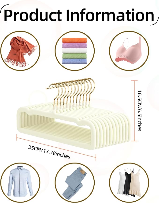 Felt Hangers White Velvet Hangers, Thin Pants Hangers 20 Pack, Adult Hanger | 360° Rotatable Golden Hanger for Jean Slack Closet, Anti-Slip Lightweight Padded Slim Space Saving Flocked Trouser Hangar - Image 6