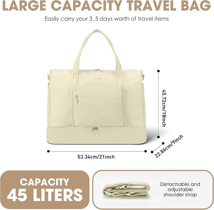 Women's Weekender bag Travel Duffel Bag with Shoe Compartment 21-inch Airline-Approved Carry-On, 2-Piece Overnight Bag Set Personal Item Luggage - Image 3