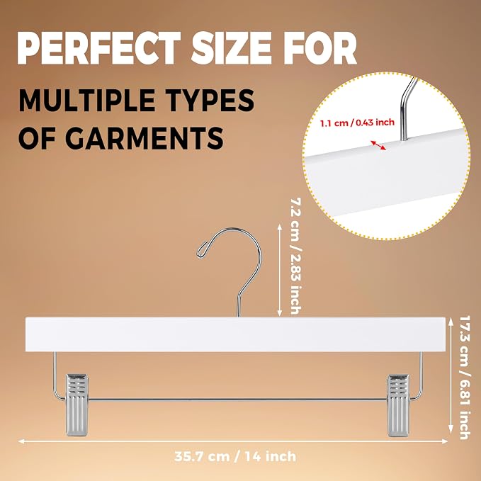 Quality Hangers Wooden Pants Hangers - 120-Pack Swivel Hook Cloth Hanger Set - Lotus Wood Skirt, Pant, Shorts and Slack Hangers with Adjustable Clip – Clothing Hanger Set (White - Chrome Hook, 120) - Image 3
