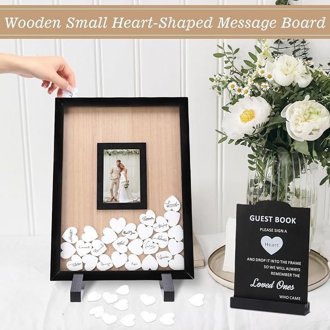 Wedding Guest Book Alternative Wooden Picture Frame Guestbooks(Black) | With 90+ hearts, Guest Book Alternative for Wedding Baby Shower Anniversary Birthday Party - Image 4