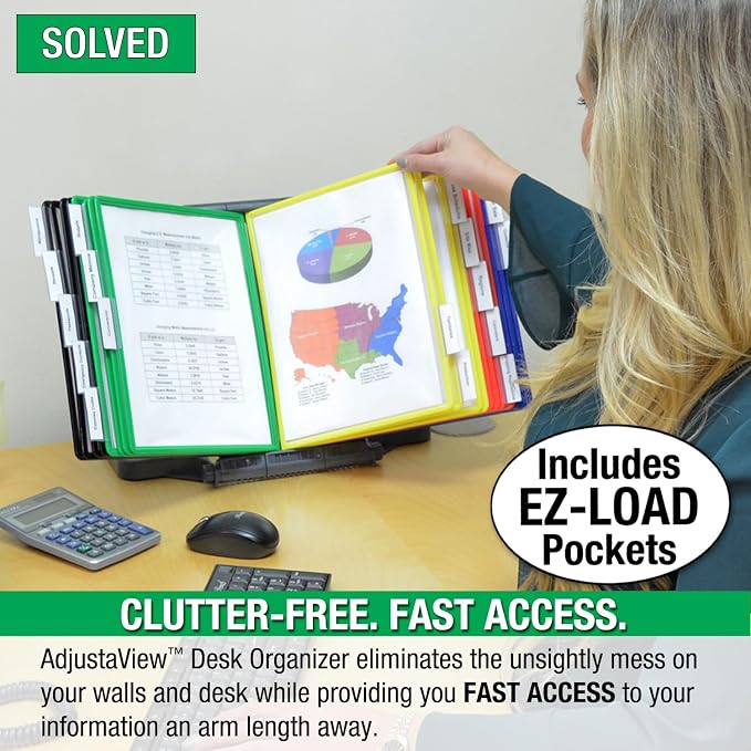 Ultimate Office AdjustaView Expandable Desk Reference Display Organizer 20C | 5 Adjustable Viewing Angles, Dual Weighted Base, 20 Letter Size EZ-Load Color Pockets, ADD-ON to Expand Capacity at Anytime - Image 3