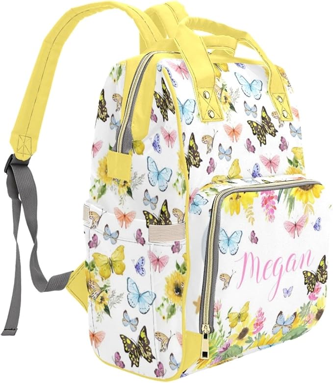 Customized Sunflower Butterfly Diaper Bag for Boys Girls Baby, Personalized Mommy Daypack with Name, Nylon Waterproof Backpack for Travel, Custom Gift for Women - Image 3