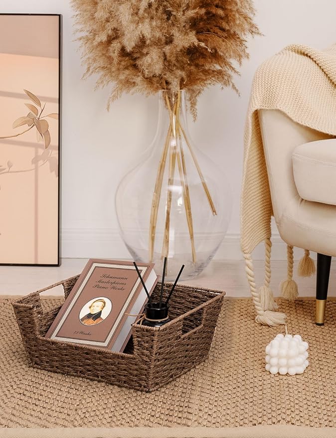 StorageWorks Pantry Baskets for Shelves, Wicker Baskets, Brown Paper Rope | Pantry Baskets for Patato and Onion Storage, Stackable Wicker Basket Organizer for Shelf, Woven Basket for Storage, 2-Pack - Image 6