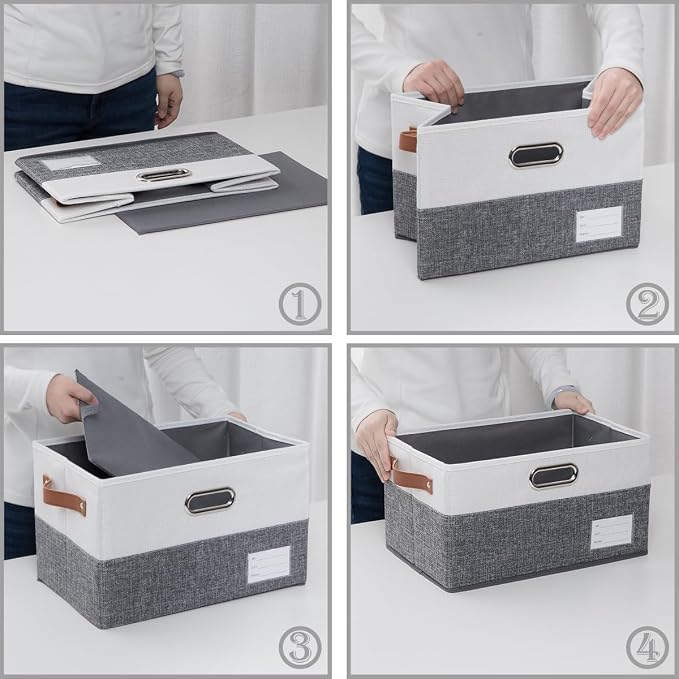 Foldable Storage Bins with Handles [3-Pack] Fabric Collapsible Storage Boxes Baskets Cubes Containers with Handles for Closet Living Room Bedroom (Grey & White 14.9x9.8x8.3'') - Image 5