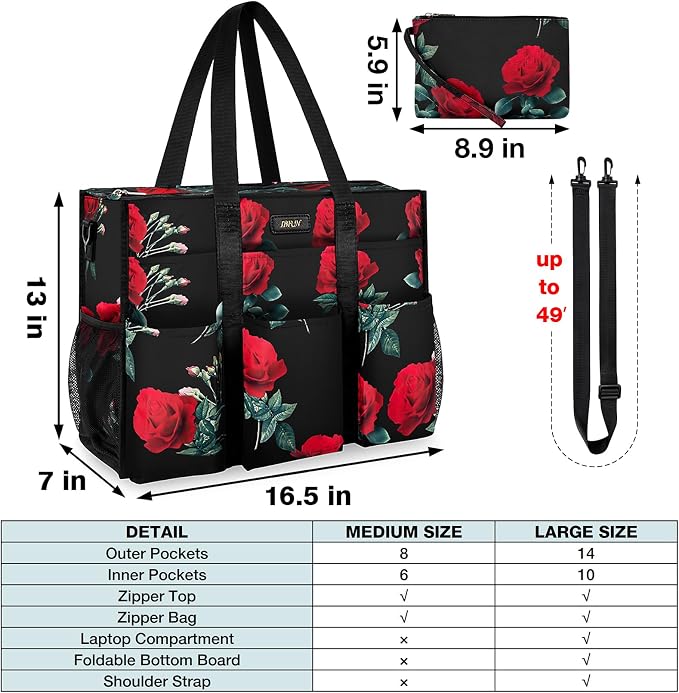 IBFUN Utility Tote Bag with 24 Pockets, Large Teacher Travel Tote for Women | Large Work Tote Bag 2pcs with Zipper for Travel Daily School Teacher Nurse, Large Lightweight Laptop Shoulder Bag Handbag - Image 6