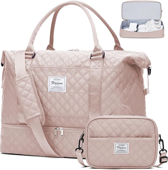 Weekender Bags for Women, Travel Duffel Bag with Shoes Compartment | Overnight Bag with Toiletry Bag, Carry on Personal Item Bag for Travel Business Trips Sport Hospital,Grid Travel Bag Set by SYCNB