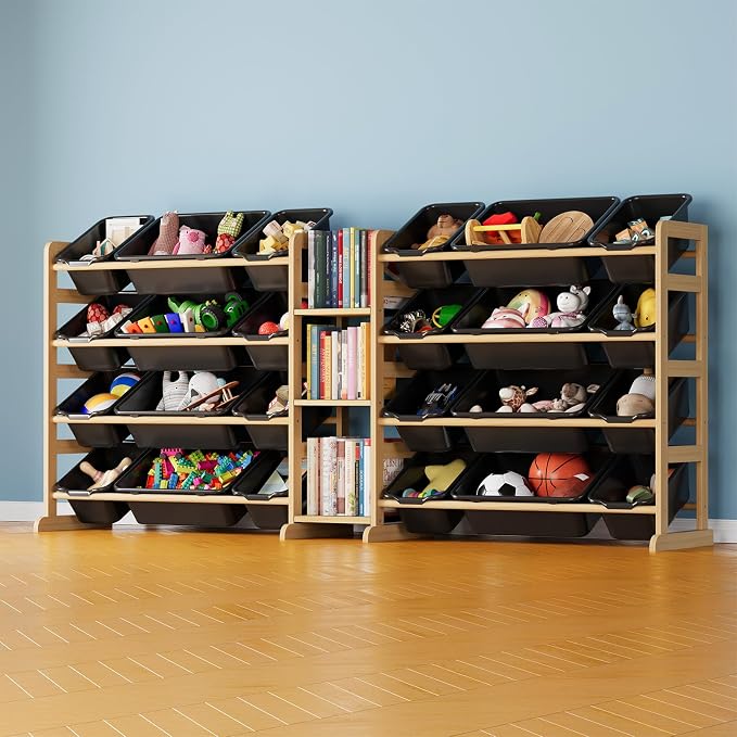 SpaceAid Large Toy Storage Organizer with 24 Bins and 3 Shelves, Toy Organizers Storage Bookshelf, Kids Bin Shelf Box Bookcase for Bedroom Playroom Organization Room Decor, True Black by SpaceAid