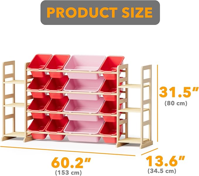 SpaceAid Toy Storage Organizer with 6 Shelves and 16 Bins, Toy Organizers Storage Bookshelf, Kids Bin Shelf Toys Box Bookcase for Bedroom Playroom Organization Room Decor, Red and Pink - Image 2
