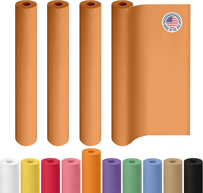 36" x 1200" (100 ft) Orange Kraft Paper Roll, Pack of 4 - USA-Made Quality Craft Paper for Gift Wrapping, Kids' Arts & Crafts, School Projects - 100% Recycled, 50 lb Natural Material by IDL Packaging by IDLPackaging