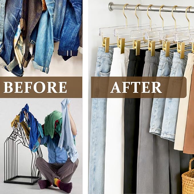 Acrylic Hangers,Clear Hangers with Gold Hooks,Luxurious Skirt Pants Hangers Gold Clips for Clothing Closet Storage 20 pcs - Image 5