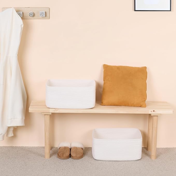 MiniArk Large Storage Baskets for Shelves, 17 x 13 x 7.5” Closet Organizers Bins for Clothes Blanket Towels, Baby Nursery, Toy Baskets Box, Woven Rope Baskets, 2 Packs Off White - Image 6