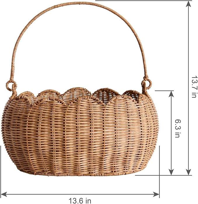 Scalloped Round Basket with Handle, Super Sturdy Wicker Storage Baskets, Hand Woven Basket for Shelves,Natural Baskets for Organizing (Rattan(12.6 * 9 * 6.1)) - Image 6