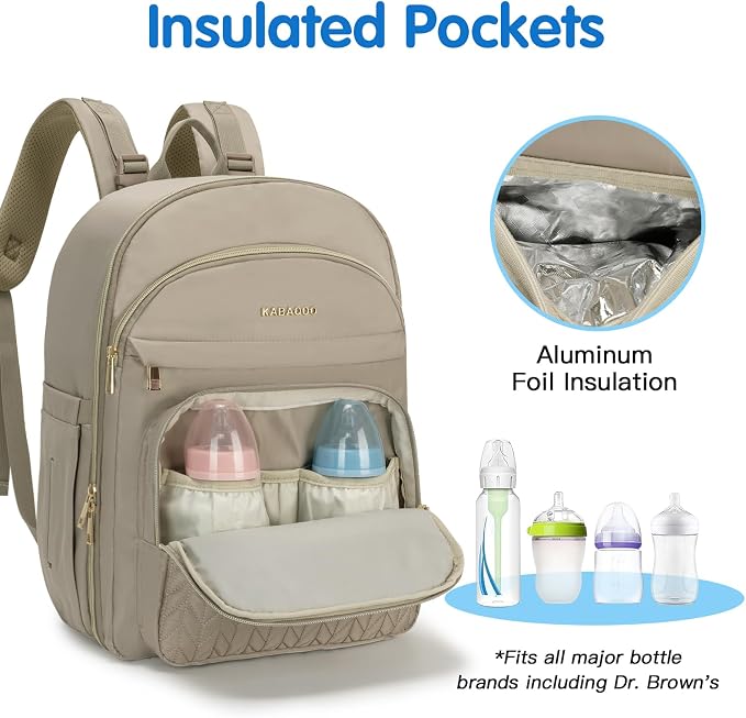 Baby Diaper Bag Backpack, Waterproof Diaper Backpack for Mom & Dad with Changing Pad, Insulated Pockets and Stroller Straps, Baby Shower Gifts for Girls & Boys, Brown Taupe - Image 3