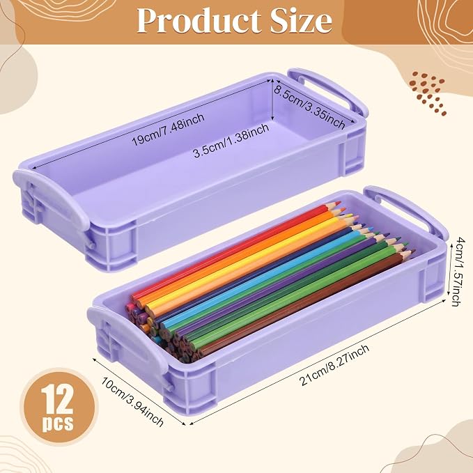 Gueevin Large Capacity Plastic Pencil Box Clear Plastic Pencil Case Crayon Box with Snap Tight Lid Watercolor Pen Storage Brush Organizer Drawing Tools Container (Macaron Colors,12 Pcs) - Image 2