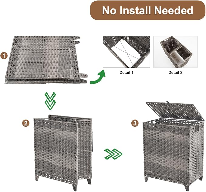 Laundry Hamper with Lid, 190L Large Laundry Basket 3 Section with 6 Removable Liner Bags & 3 Mesh Laundry Bags, Handwoven Rattan Clothes Hamper with Heightened Feet, No Install Needed, Grey - Image 5