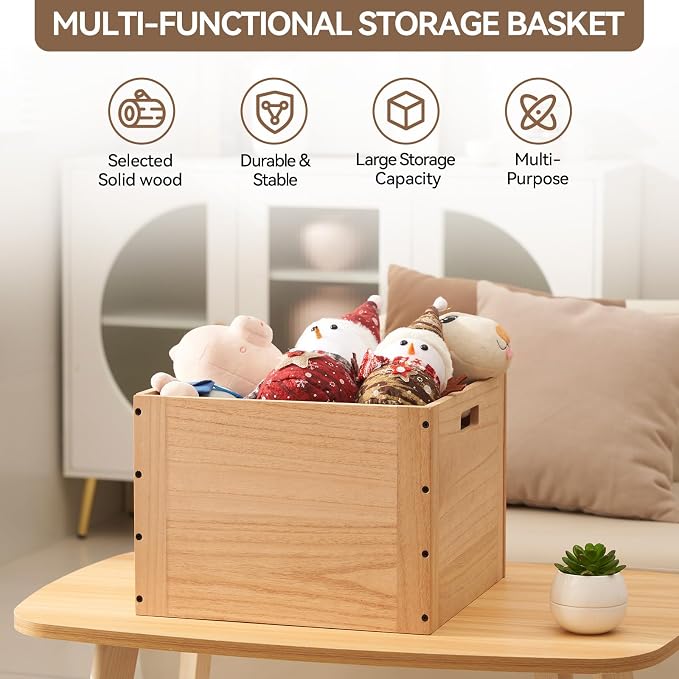 KIRIGEN Stackable Wood Storage Cube with Handles, Open Crate Bin, Natrual | Wooden Box and Open Front ,Stackable for Books, Clothes, and Closet Storage, Assembly Required, 14.17 x 14.17 x 10.31 Inch - Image 7