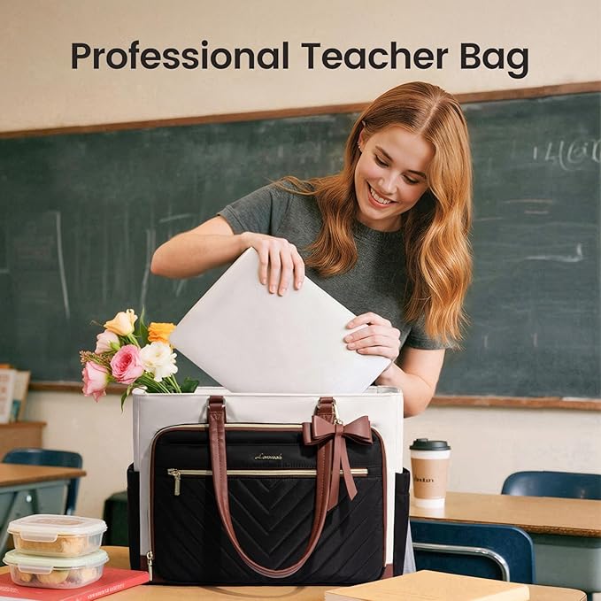 LOVEVOOK 17 Inch Laptop Tote Bag for Women, Work Bag for Teacher with Large Cup Holder,Quilted Nurse Diaper Bag for Travel, Computer Women's handbags for Teacher gift, Purple - Image 2