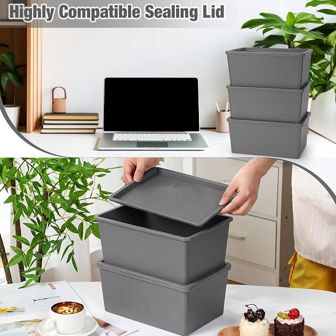 6 Pcs Small Plastic Storage Bins with Lids,Gray - Image 3