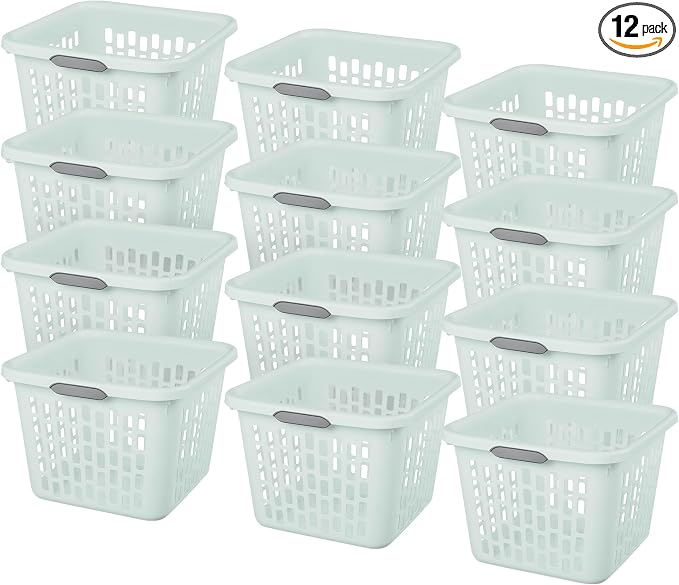 Sterilite Laundry Basket, Plastic Clothes Hamper, Large Square Bin with Comfort Grip Handles and Reinforced Rim, 1.5 Bushel Capacity, Mint, 12 Pack by Sterilite