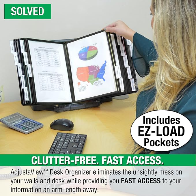 Ultimate Office AdjustaView Expandable Desk Reference Display Organizer 20B | 5 Adjustable Viewing Angles, Dual Weighted Base, 20 Letter Size EZ-Load Black Pockets, ADD-ON to Expand Capacity at Anytime - Image 3